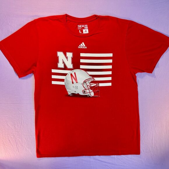 Adidas Nebraska Cornhuskers Football Helmet T-Shirt Men’s Large - Picture 1 of 3